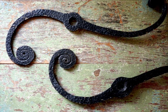 Antique Shutter Dogs S Shaped Very Large Shutter Holders Black Forged Cast Iron Hammered Salvage Historical Home Exterior Window Hardware