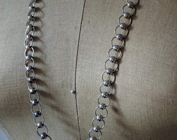 Vintage Silver Necklace Chain Circle Rings with Beads 31" Long Necklace Lobster Clasp