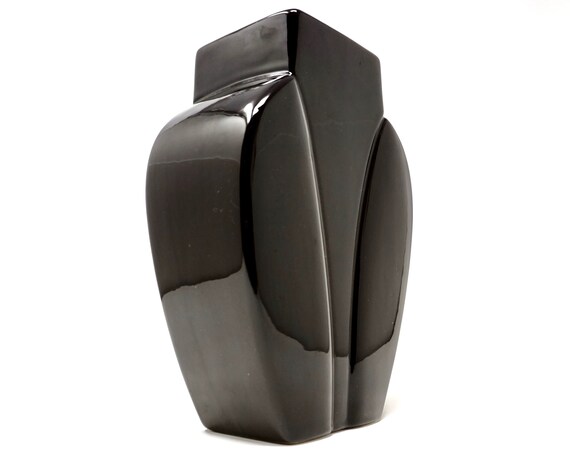 Vintage Haeger Vase Black Memphis Style 1980s Pottery Modern Design Haeger 4428 American Made 1989 Contemporary Ceramic Vase