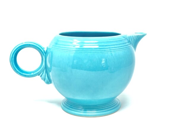 Vintage Fiesta Teapot Large Rare Turquoise 1930-40s Fiesta HLC USA In Mold Mark Circular Handle No Lid Original Large Tea Pot Homer Laughlin