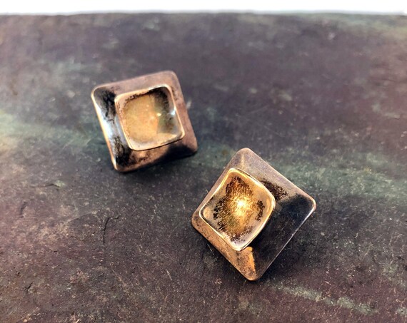 Vintage Earrings Silver Modernist Geometric Earring Pair Post Back Taxco Mexican Silver 925 Handcrafted Statement Jewelry Mod Earrings 60s