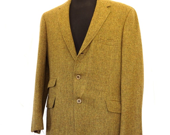 Vintage Blazer Green Chartreuse Men’s Suit Jacket Wool Hart Schaffner & Marx Wallachs Pure Virgin Wool Woven in Ireland 1960s Sports Coat