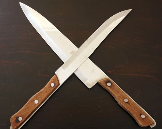Vintage Kitchen Kutlery Knife Set Original Packaging by Outer World Stainless Steel Knives Wood Handle Gourmet Task Masters Japan Made 1970s