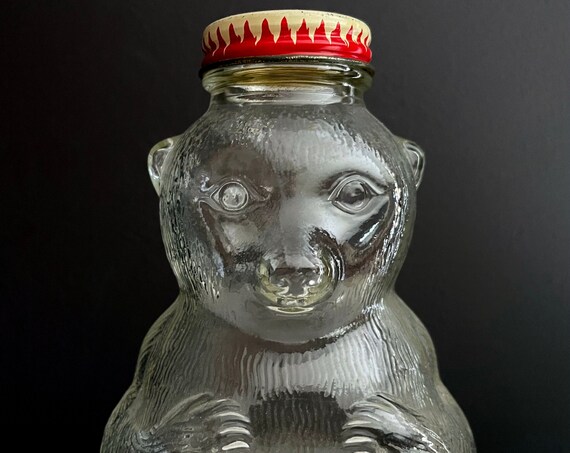 Vintage Snow Crest Bank Bear Glass Bottle Collectible '40s Beverage Co Salem MA Piggy Bank w/ Slotted Cap Teddy Shape Bottle Grapette Syrup