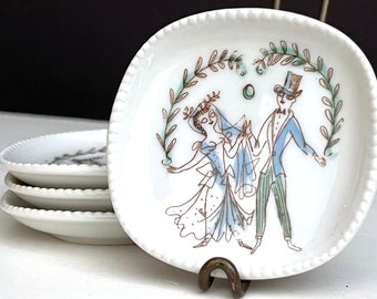 Vintage Wedding Dishes Bele Becham Very Tin Plates Rosenthal Kunstabteilung Selb 2.5" Dish Set 7 Victorian Bridal Couples 2 Styles Signed