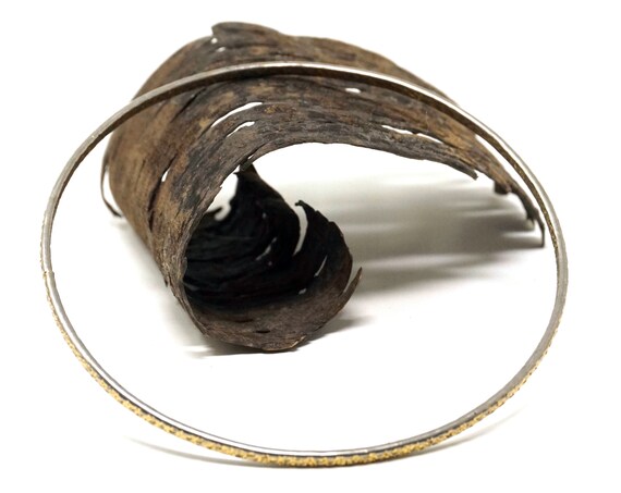 Vintage Thin Bangle Sparkly Gold Washed Bracelet Textured Gold Toned Silver Jewelry