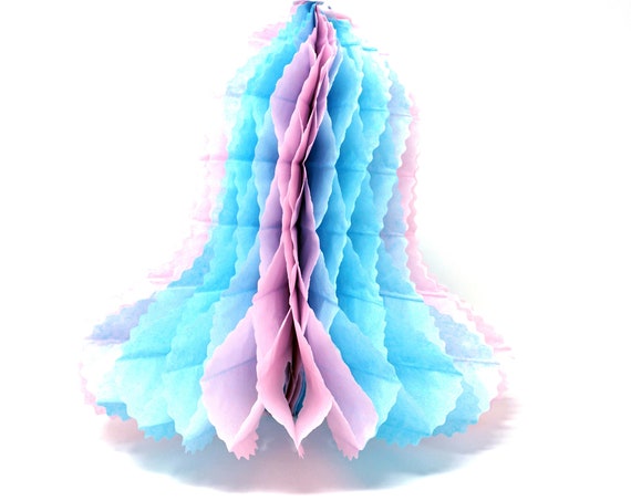 Vintage Bridal Shower Decor Honeycomb Bell Tissue Paper Wedding Shower 80s Pastel Pink Blue Wedding Bell Hanging Decoration 3D Folded Paper