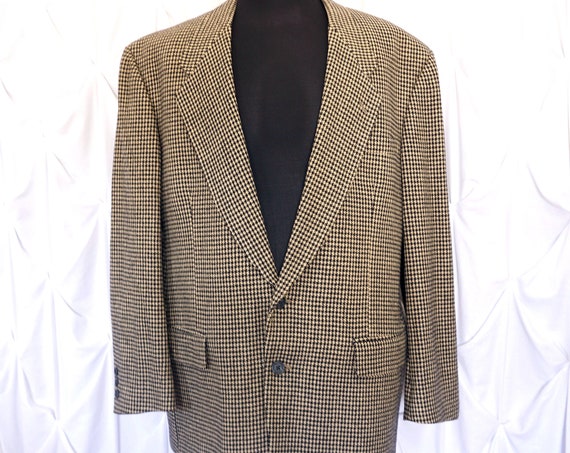 Vintage Houndstooth Blazer Givenchy Monsieur 1980s Sports Jacket Beige and Black Suit jacket
