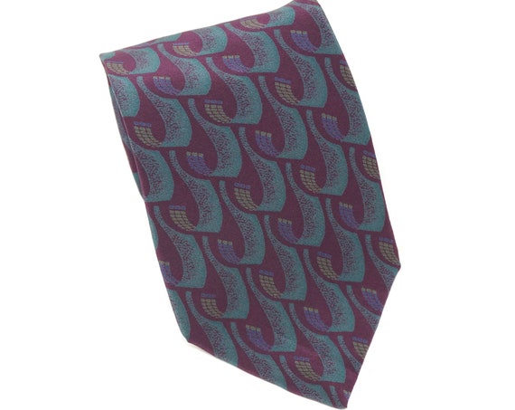 Vintage Tie Teal Purple Silk Necktie Abstracted Letter J Pattern Men’s Tie Mallory & Church London Made in Costa Rica Menswear J Monogram