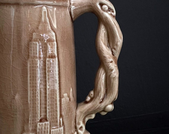 Vintage Stein New York Skyline Mug Ceramic Tan Statue Of Liberty Tankard Statue of Liberty Beer Stein 70s NY Souvenir Mug Empire State