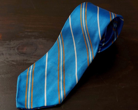 Vintage Tie Turquoise Stripe Diagonal Brown Blue Necktie Narrow Mid Century Acetate Tie Leeds Neckwear Ltd.