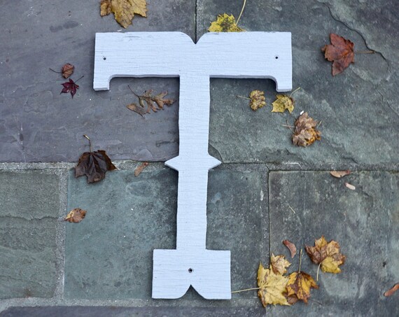 Vintage Letter T Sign Large Wood Cut Out Initial T Chippy White Painted Western Style Font 1970s Old West Signage Handmade Rustic Farmhouse