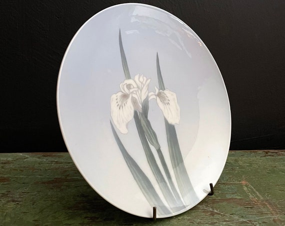 Antique Iris Plate Royal Copenhagen No. 35 Pale Blue Under Glazed Hand Painted Dish Early 1900s Danish Porcelain Floral Art Nouveau Denmark