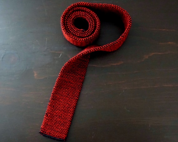 Vintage Wool Necktie Skinny Red Black Knit Tie Narrow Burton Knit Wear Co WPL8672 1950s Tie Very Skinny
