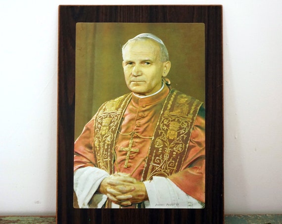 Vintage Pope Portrait John Paul II 80s 3D Raised Paper Photo On Board 3 Dimensional Portrait Catholic Church Vatican Italy Joanne Paulus II