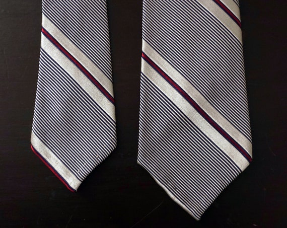 Vintage Tie Silver Red Diagonal Stripe Silk Necktie Schiaparelli Menswear Mid Century Narrow Tie Sold By B. Altman & Co.