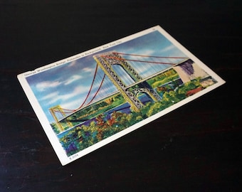 Vintage Postcard NYC George Washington Bridge New York City Palisades Photograph Hand Color Colourpicture Photo Image Unused Linen Post Card