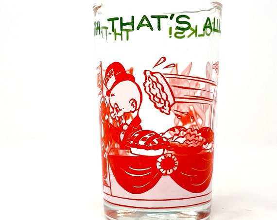 Vintage Glass Porky Pig Orange Green Juice Glass Cartoon Warner Brothers 1974 Bugs Bunny Elmer Fudd Yosemite Sam Looney Toons Collectible