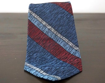 Vintage Damon Silk Necktie: Blue Brown Diagonal Stripe, 1960s Italian