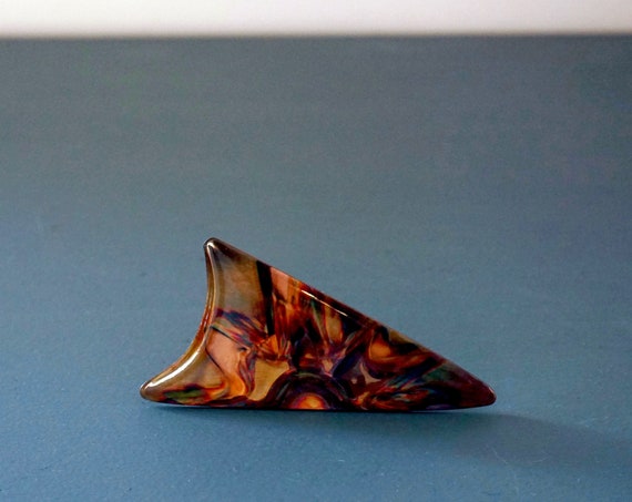 Vintage Enameled Brooch Copper Swirl Metallic Boomerang Like Pin Handcrafted Abstract Modernist Jewelry Mid Century Feel Handmade Metalcraft