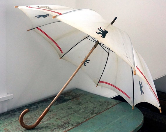 Vintage TWA Umbrella Black Bear Logo T.W.A. Collectible Trans World Airlines Parasol Wood Handle Made In Italy Rare Aviation Memorabilia 60s