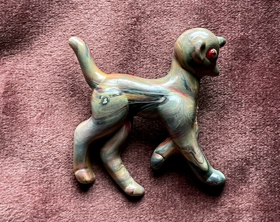 Vintage Cat Pin Marbled Plastic Mid Century Kitty Brooch Mauve Yellow Grey Kitten Pin Muted Tone Red Eye Cat Kitsch Costume Jewelry Cat Lady
