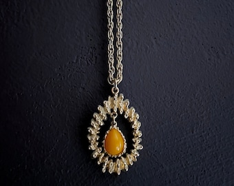 Vintage Coventry Necklace, Brutalist Gold Tone Teardrop Pendant
