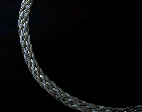 Vintage Two Tone Necklace Silver Gold Washed Wide Chain 4 Herringbone Strands Braided Necklace Riccio Style Chain 925 Italy