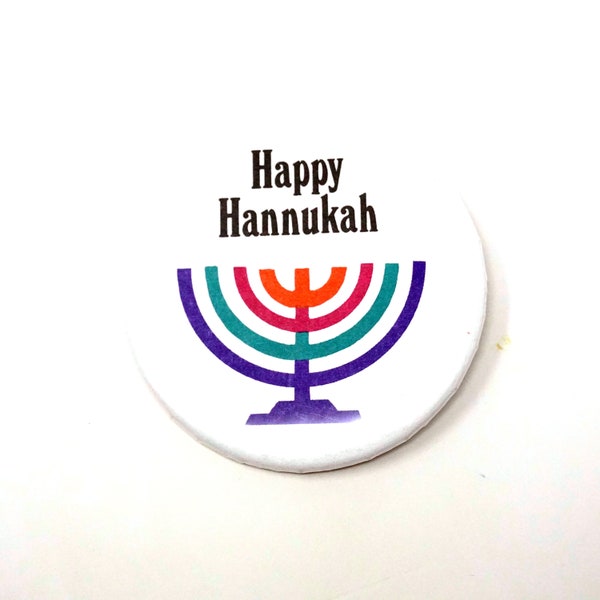 Vintage Happy Hannukah Button Jewish Holiday Pinback Menorah Rainbow Retro 1980s Button Festival of Lights Hanukkah Chanukah