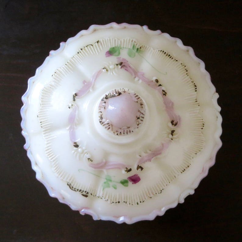 Antique Dithridge Sugar Bowl with Lid Astoria Rose Pattern 1900s Pressed Glass Hand Painted Pink