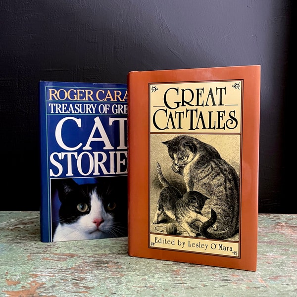 Vintage Cat Books A Treasury of Great Cat Stories Roger Caras and Great Cat Tales Edited by Lesley O'Mara Collection of Kitty Tales Cat Lady