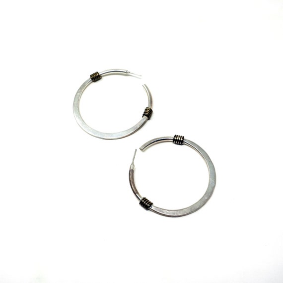 Vintage Silver Hoop Earrings Wrapped In Gold Tone… - image 6