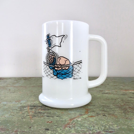 Vintage Ziggy Mug Tennis White Milk Glass Large Mug Beer Stein World's Worst Tennis Player 1970s Comics