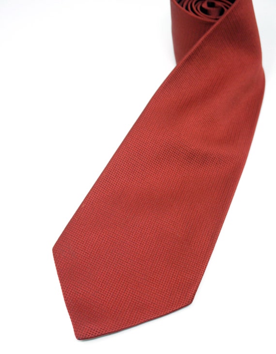 Vintage Red Tie Silk Textured Fine Check Wide Nec… - image 6