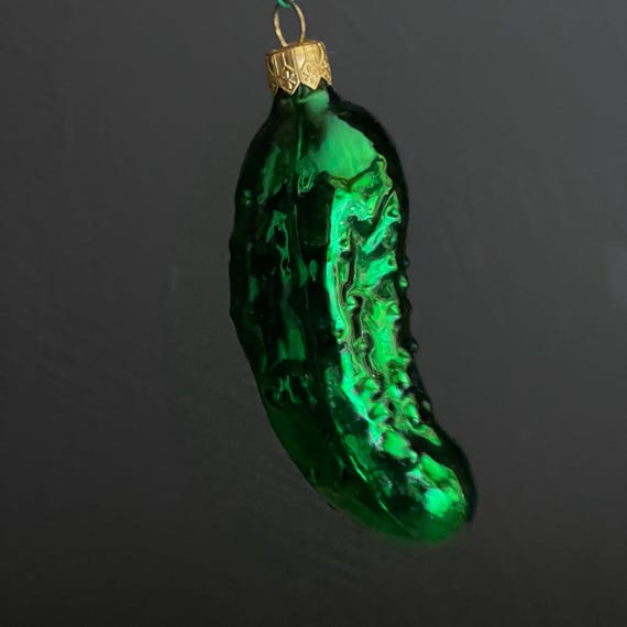 Vintage Pickle Ornament Christmas Tree Traditional Polish Pickle Green Molded Blow Glass Silvered Vegetable Tree Trim Holiday Mercury Glass
