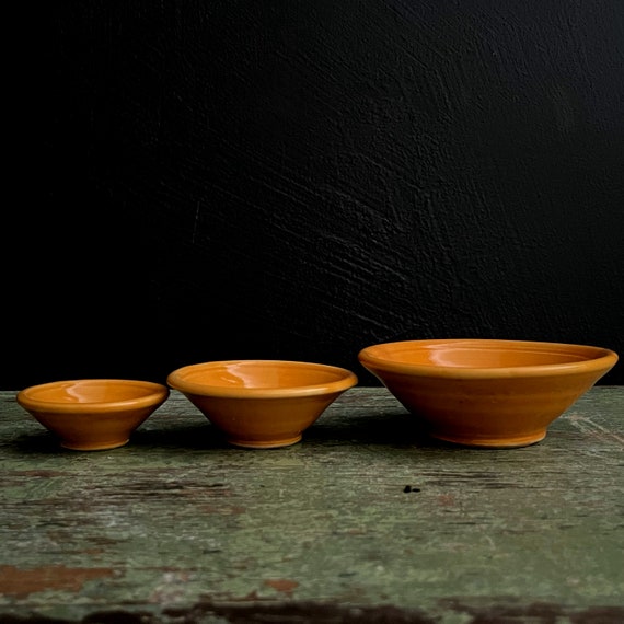 Vintage Pinch Bowls Set of 3 Yellow Tiny Bowls for Spices or Condiments Sunflower Gold Glazed Pottery Crockett California Handmade Ceramic