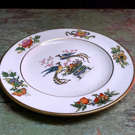 Vintage Bird Dish Pareek Plate 6" Johnson Bros Bread & Butter Plate Classic China Pattern Birds Asian Floral Cherry Blossom Gold Rim Crazed