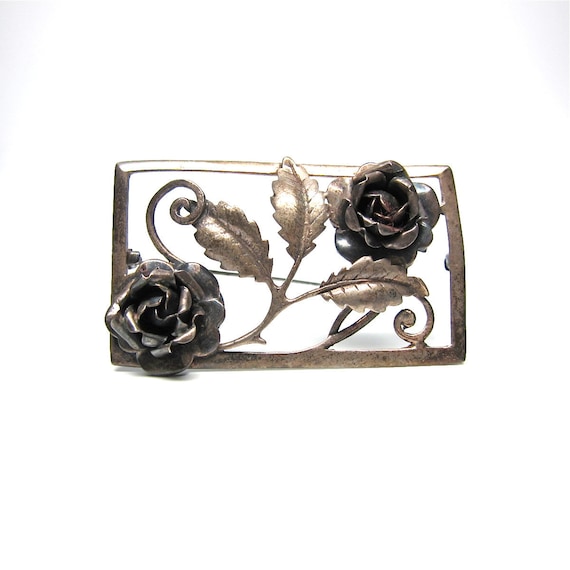 Sterling Silver Rose Brooch Large Pin Flower Vintage