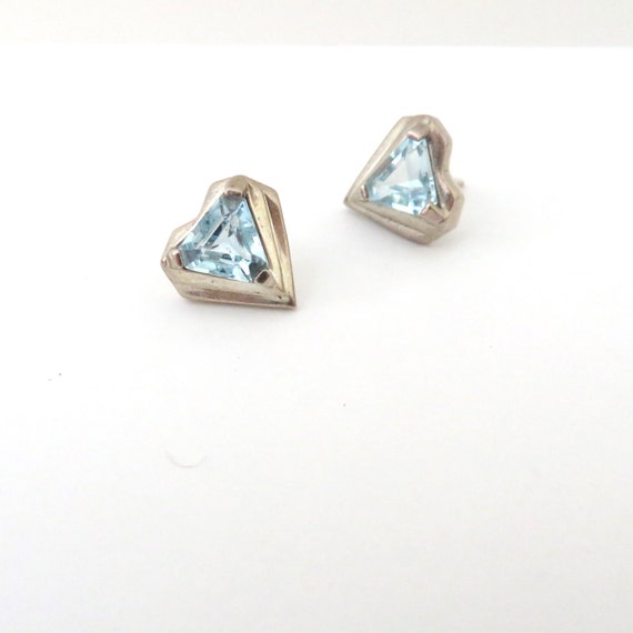 Vintage Heart Earrings 1980s Blue Gem Hearts Geometric