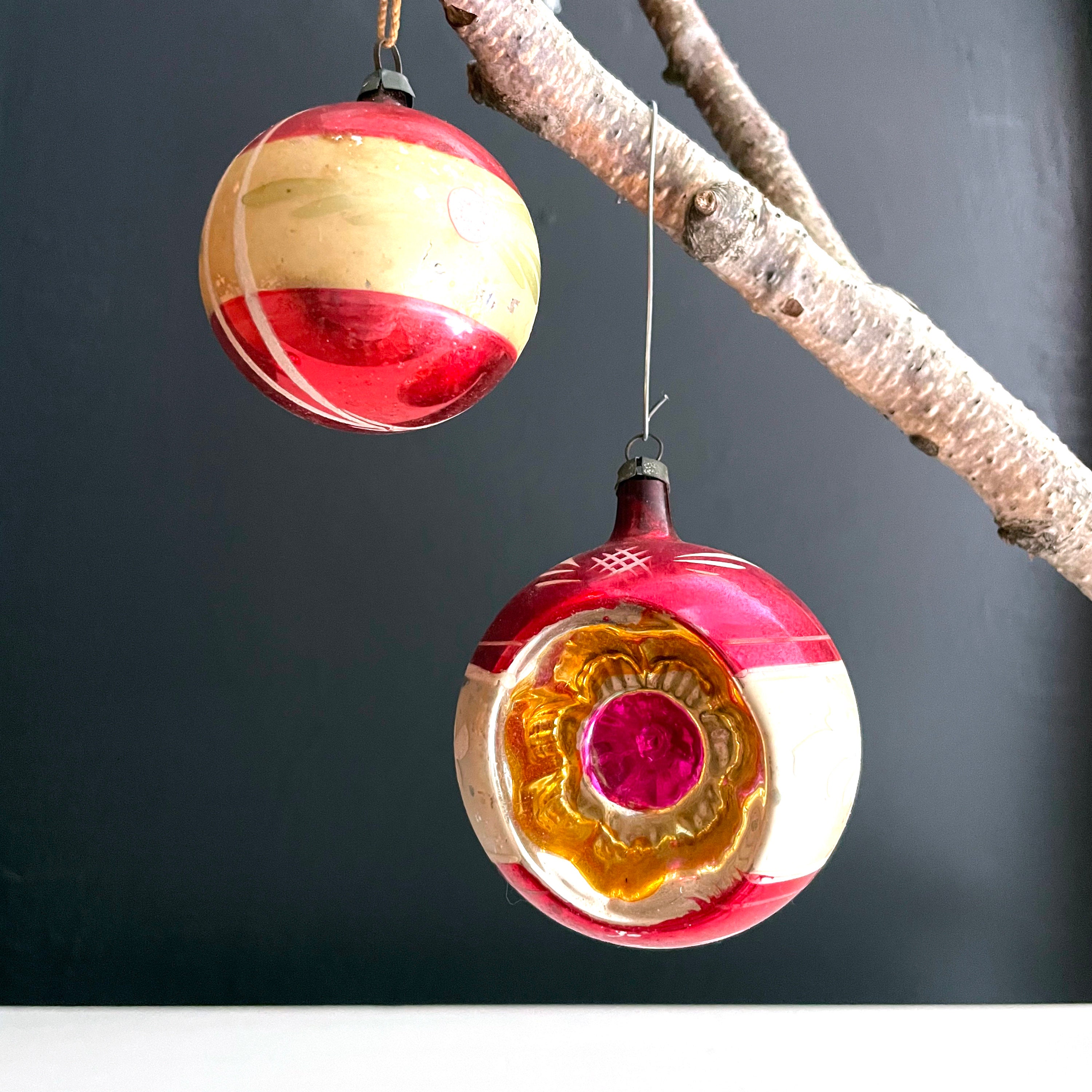 Handmade Christmas Ball Ornament – Light Pink Cotton Twine, Ribbon