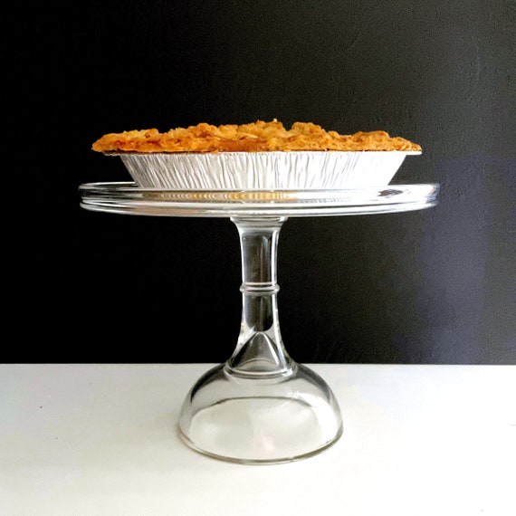 Vintage Cake Stand Clear Glass Dessert Plate on Pedestal Cupcake Stand or Wedding Cake Display Bakery Counter Kitchen Centerpiece