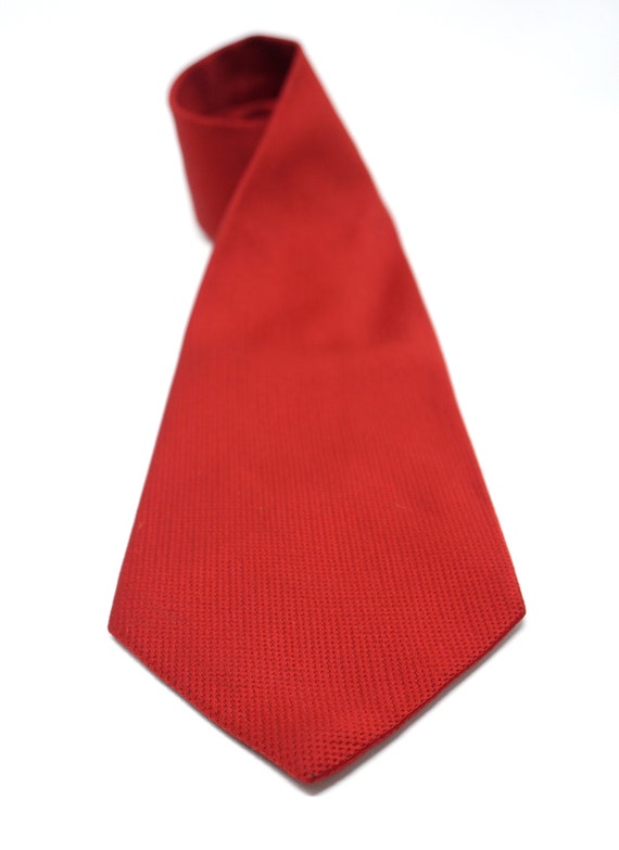 Vintage Red Tie Silk Textured Fine Check Wide Nec… - image 5