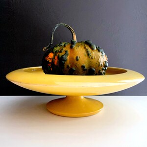 Antique Yellow Bowl on Pedestal Slight Luster Glaze Art Pottery Shallow Comport Large Ceramic Likely British Pottery Early 1900s Moorcroft