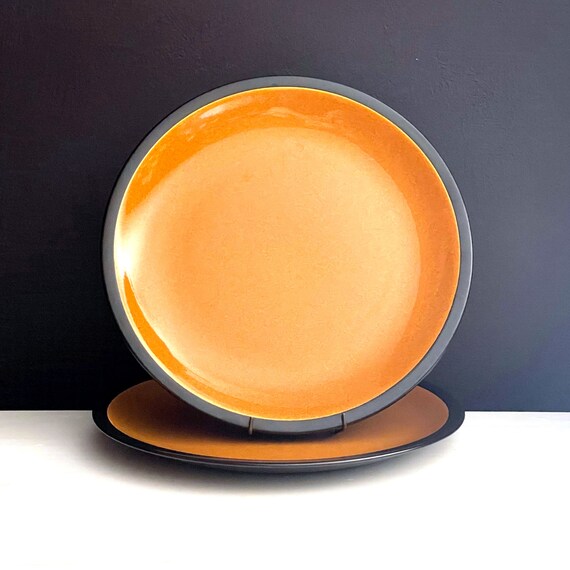 Vintage Dinner Plates Mikasa Terra Stone Paprika Dinnerware Made In Japan 70s Orange Brown Matte Exterior Large Dish Set of 2 Orange Plates