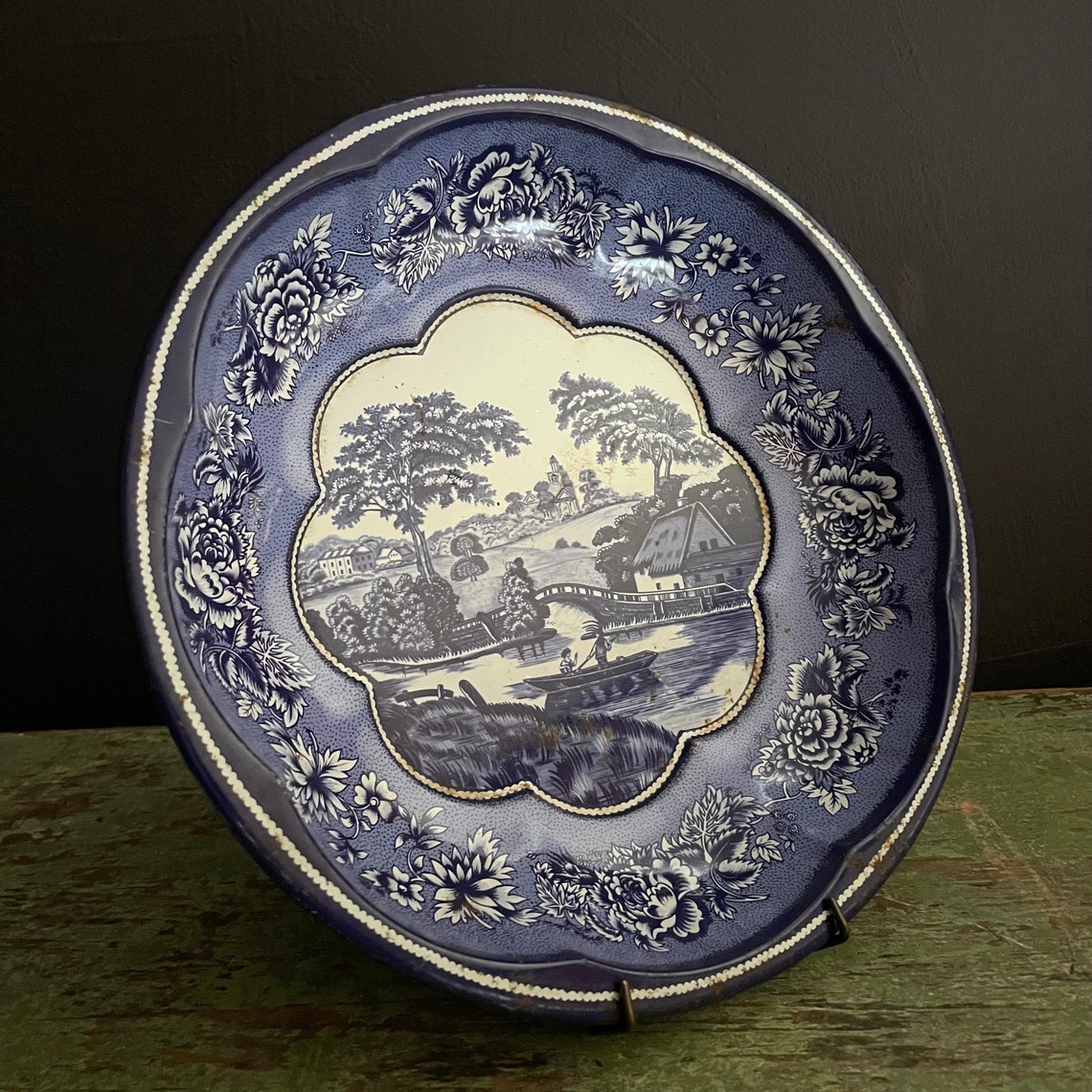 Tin Bowl Decatur Vintage Daher Tin Bowl, Blue & White English Country Scene, 1971 - Etsy