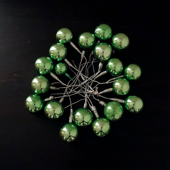 Vintage Glass Balls Green Foiled Christmas Mini Balls Wired Holiday Ball Picks For Wreaths 17 Total Bright Green Mercury Glass Ornaments