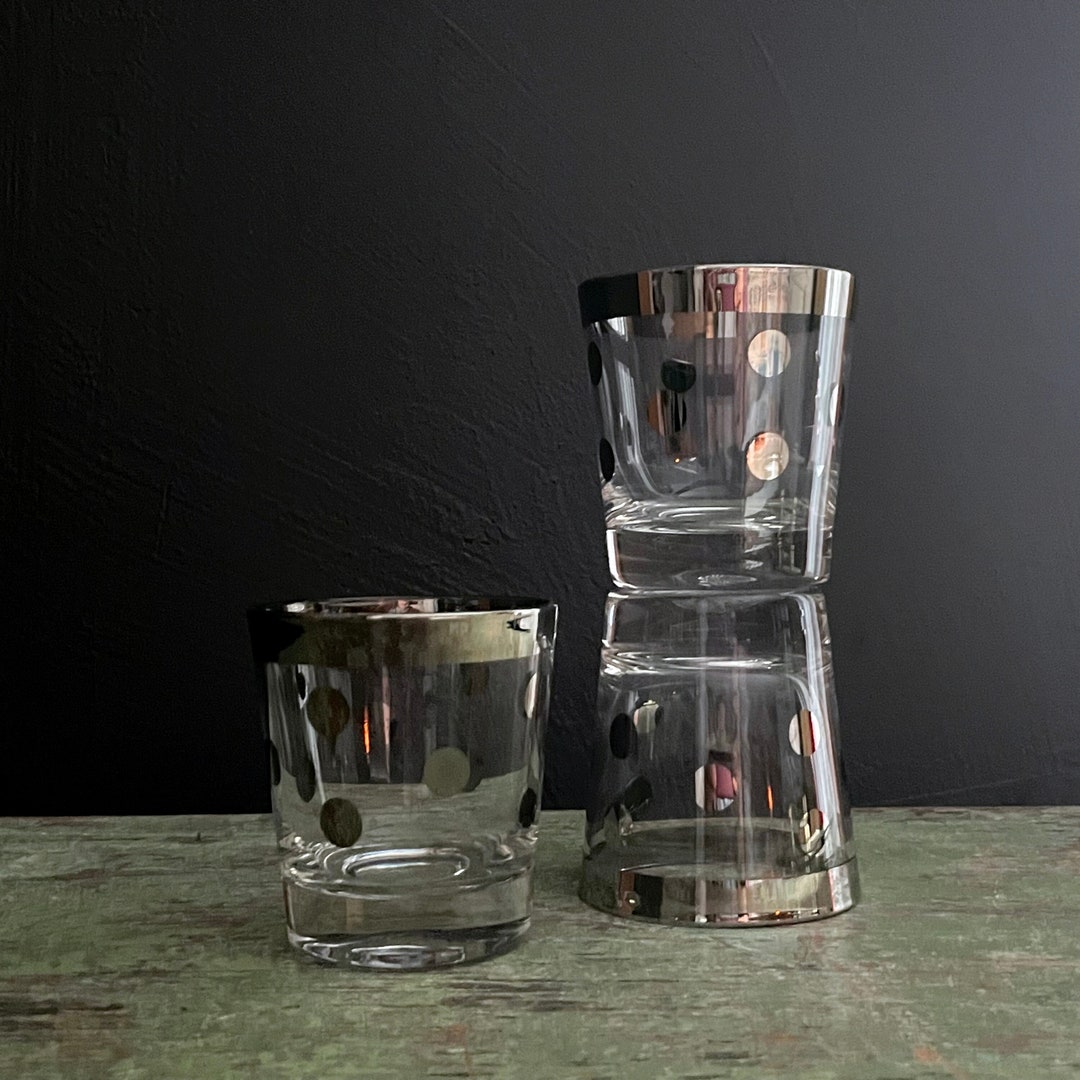 Vintage Rocks Glasses Silver Rim Polka Dots Barware Dorothy Thorpe ...