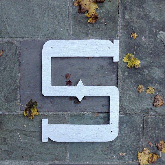 Vintage Letter S Sign Large Wood Cut Out Initial S Chippy White Painted Western Style Font 1970s Old West Signage Handmade Rustic Farmhouse