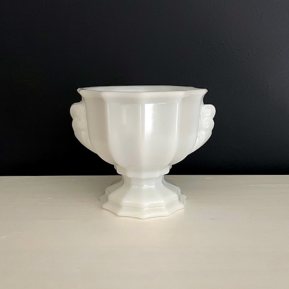 Vintage Milk Glass Footed Bowl White E.O. Brody Co MJ-46 J-2537 Compote Fluted Opaque Glass Urn Shaped Vase Floral Design Base or Fruit Bowl