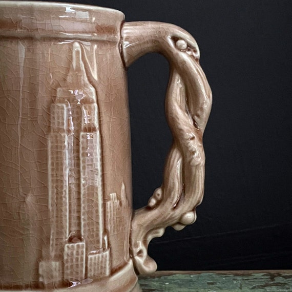 Vintage Stein New York Skyline Mug Ceramic Tan Statue Of Liberty Tankard Statue of Liberty Beer Stein 70s NY Souvenir Mug Empire State